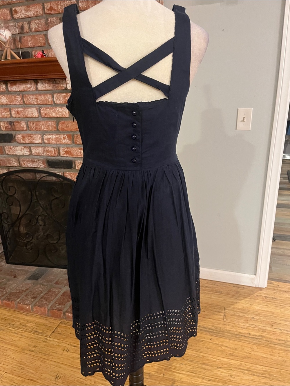 Moulinette Soeurs Navy Eyelet Midi Dress - Picture 4 of 5